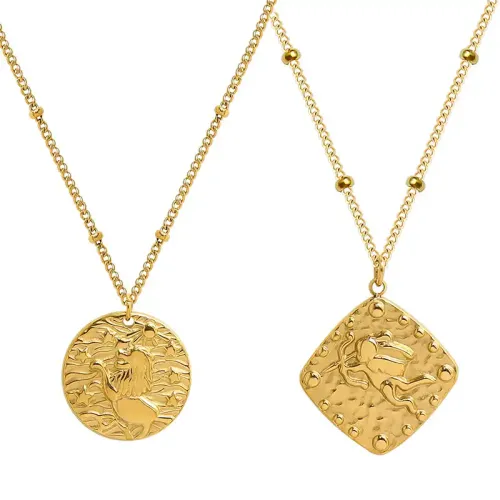 FXNT746 Gold Plated Cupid Angel Lion Coin Pendant Necklace with Sweatshirt Chain