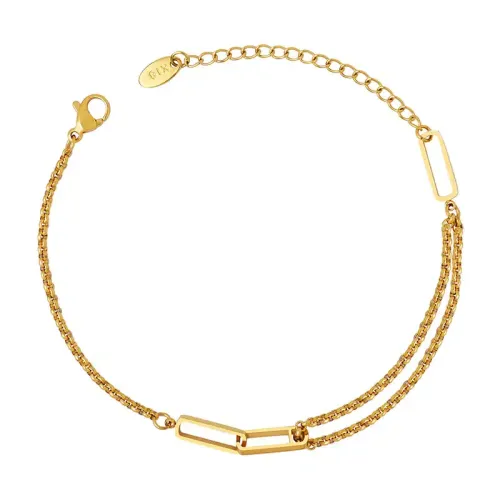 FXNT866 18K Gold Plated Christmas Bracelet Women's Geometric Hollow Rectangle Double Chain Hand Jewelry