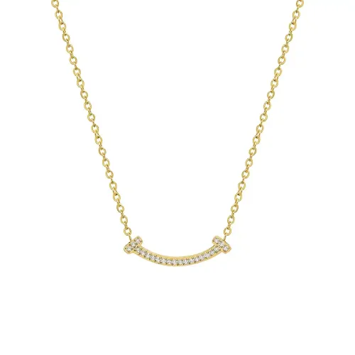 FXNT1166 18k Gold Smiley Face Pendant Necklace, Women's Happy Smile Charm Chain
