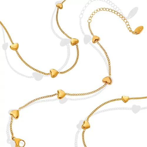 FXNT35 Gold-Plated Sweetheart Necklace and Love Bracelet Set for Women