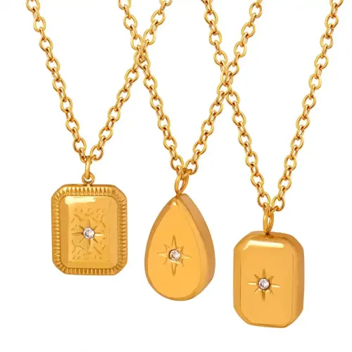 FXNT228 18K Gold-Plated Geometric Hao Stone Pendant Necklace Autumn/Winter Sweater Chain