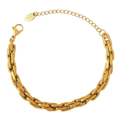 FXNT301 Luxurious 18K Gold Plated Thick Chain Bracelet for Women Interlocking Hip-Hop Jewelry