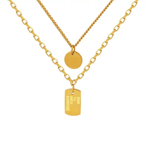 FXNT467 Hip-Hop 18K Gold Plated Double-Layered Square Pendant Women's Clavicle Necklace