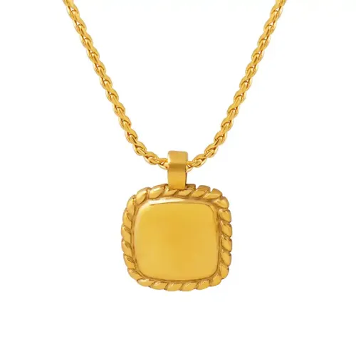 FXNT556 18K Gold Geometric Square Pendant Clavicle Chain Necklace Elegant Thread Jewelry