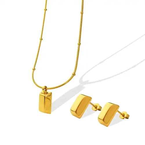 FXNT230 18K Gold-Plated Mini Gold Bar Necklace & Earrings Set Dropshipping Jewelry