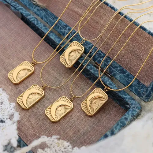 FXNT761 18K Gold Plated Geometric Moon Pendant Clavicle Chain Necklace Jewelry for Women