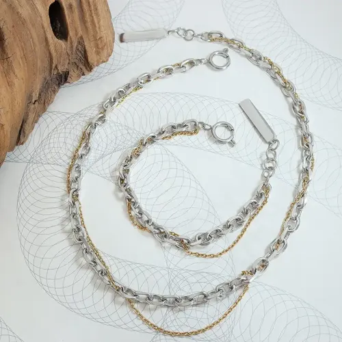 FXNT993 Trendy High Street Jewelry Set: Cool Necklace & Bracelet Combo