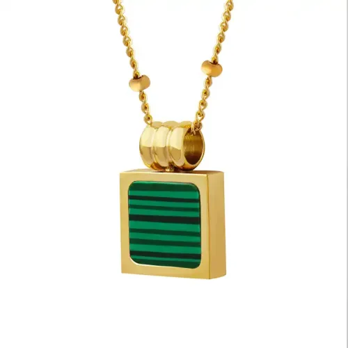 FXNT783 18K Gold Plated Square Pendant Necklace with Literary Acrylic Inlay