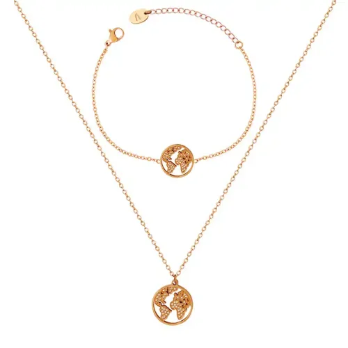 FXNT561 Rose Gold Diamond Zircon Bracelet & Map Necklace Set Valentine's Day Gift