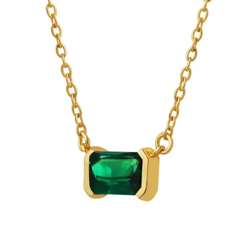 FXNT291 Unisex Green Zirconia Square Copper Pendant Necklace Set Trendy Jewelry