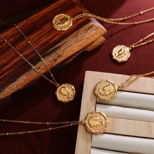 FXNT1106 18K Gold Plated Embossed Women's Necklace, Elegant Clavicle Chain Jewelry