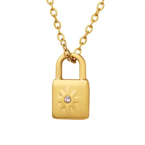 FXNT615 Elegant 18K Gold-Plated Zircon Lock Pendant Necklace for Women – Chic Clavicle Chain