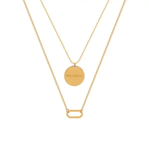 FXNT1234 Women's Hip Hop Geometric Oval Pendant & Big Round Clavicle Double Layer Necklace