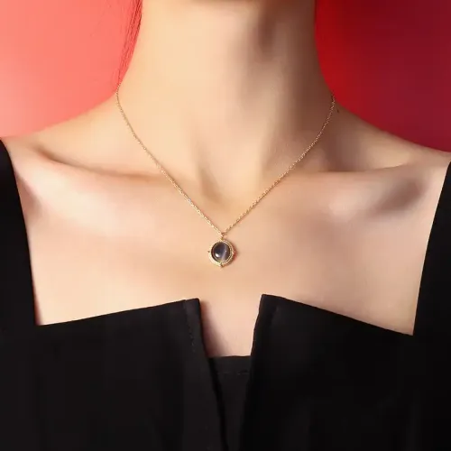 FXNT884 Gold Plated Agate Cat's Eye Pendant Necklace Durable Non-Fading Jewelry