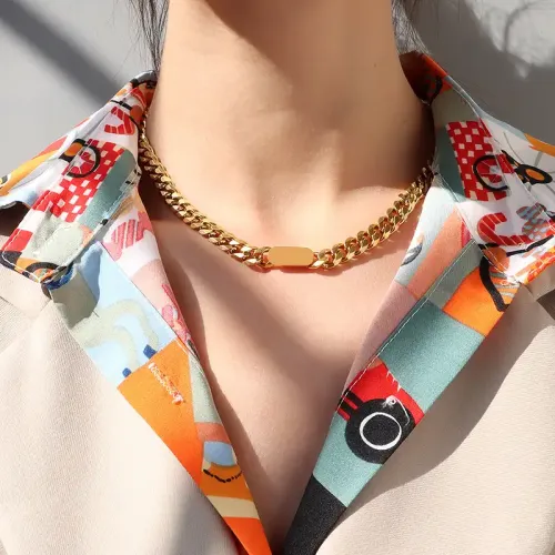 FXNT389 18K Gold Plated Chain Necklace & Minimalist Bracelet Jewelry Set