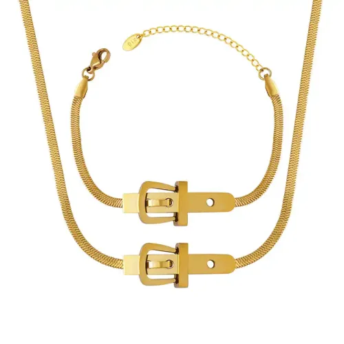 FXNT1254 Hip Hop Women's Clavicle Chain Necklace & Bracelet Set with Hot Blade Watch Buckle