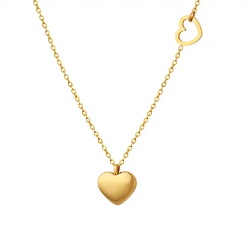 FXNT409 18K Gold-Plated Mini Double Love Heart Necklace Elegant Clavicle Chain Accessory