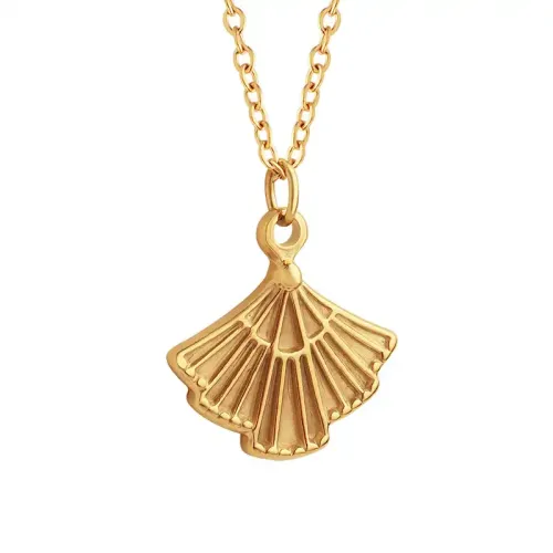 FXNT673 Gold-Plated Fan-Shaped Pendant Necklace Elegant Clavicle Chain, Non-Fading Mini Skirt Accessory