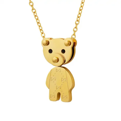 FXNT998 Women's Inlaid Eye Bear Pendant Necklace Delicate Clavicle Chain Jewelry