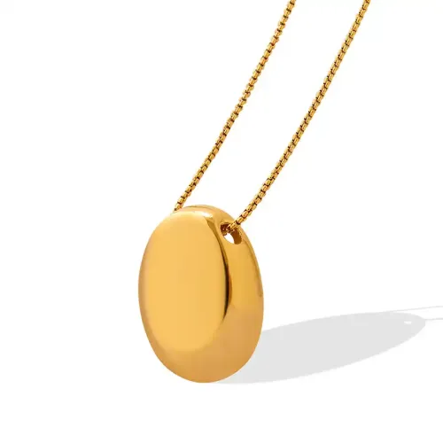 FXNT724 Chic Literary Gold Plated Geometric Oval Pendant Necklace, Trendy Jewelry