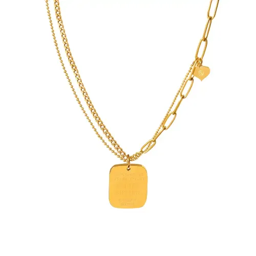 FXNT353 Gold-Plated Love engrave Square Pendant Hip-Hop Clavicle Necklace Jewelry