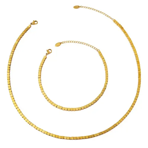 FXNT1019 Minimalist Square Pendant Necklace & Anklet Set Bafanglaicai Jewelry Combo