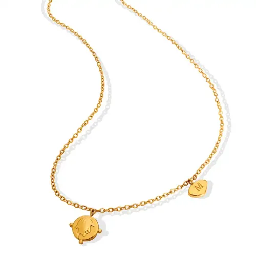 FXNT1087 Hip Hop Women's 18K Gold Plated Geometric Portrait Necklace Trendy Clavicle Chain