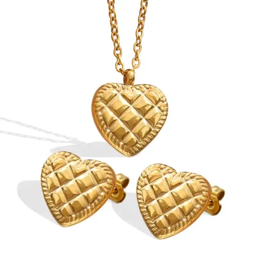 FXNT500 Charming Gold-Plated Small Heart Pendant Necklace & Earrings Set for Women