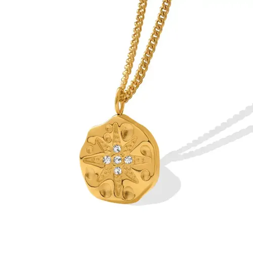FXNT381 18K Gold-Plated Star Full Diamond Irregular Pendant & Uneven Clavicle Chain Necklace