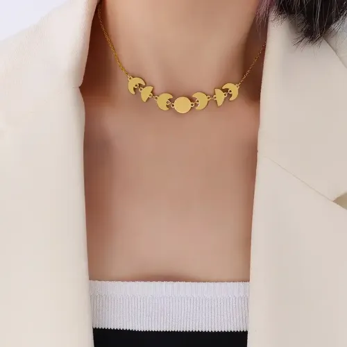 FXNT1145 Elegant Geometric Pendant Necklace – Durable Gold Plated, Non-Fading Jewelry for Women