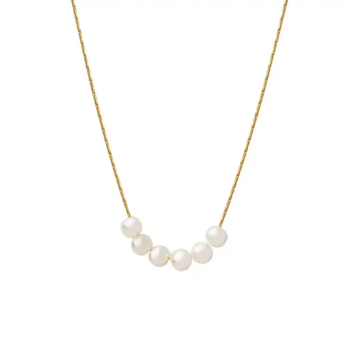 FXNT284 Gold Plated Square Chain Necklace with Round Imitation Pearl Pendant