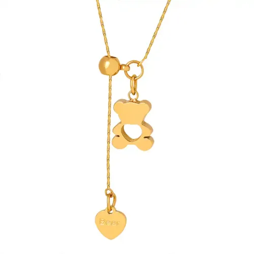 FXNT841 Adjustable Geometric Hollow Care Bear Collarbone Necklace with Pull Buckle