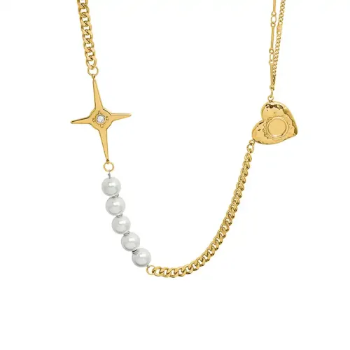 FXNT1076 Star Zircon Necklace with Imitation Pearl 18K Gold Plated Jewelry