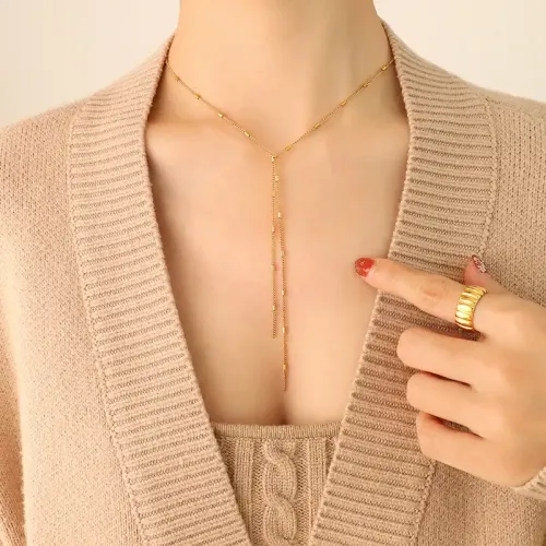 FXNT1074 Sexy Geometric Tassel Necklace Women's Gold Clavicle Chain Jewelry