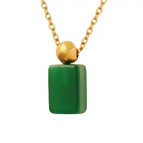 FXNT368 Unisex Colorfast Gold-Plated Necklace with Emerald Glass Pendant Durable Fashion Jewelry