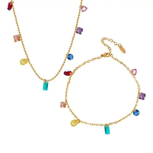 FXNT91 Midsummer Dream Rainbow Diamond & Zircon 18K Gold Electroplated Jewelry Set