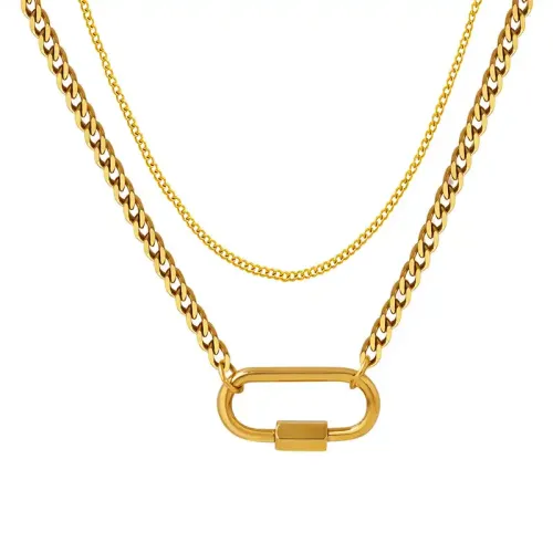 FXNT304 Double Layer Geometric Oval Buckle Collarbone Necklace Unique Stacking Jewelry