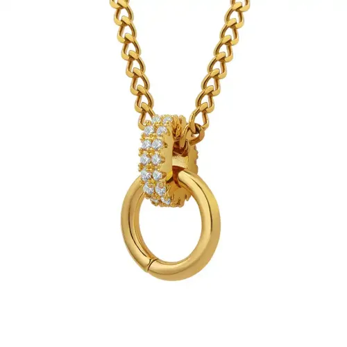 FXNT173 18K Gold Plated Zircon Inlaid Brass Buckle Clavicle Necklace Luxury Pendant Chain