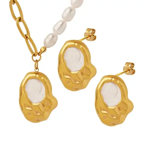 FXNT323 Enamel Oil Drip Irregular Shaped Pendant & Bracelet Set Unique Women's Jewelry Ensemble