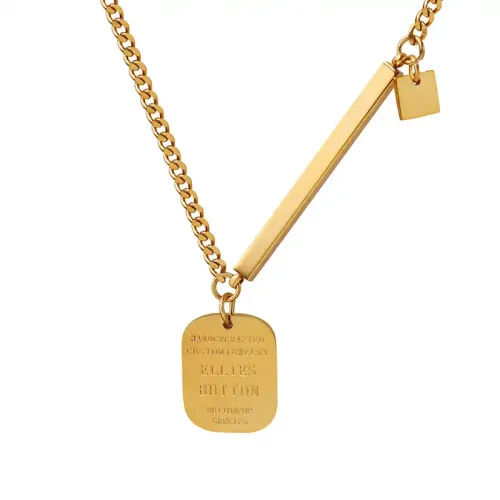 FXNT701 Engraved Square Geometric Clavicle Necklace for Couples' Day Accessory