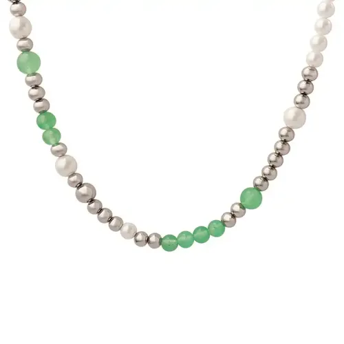 FXNT991 Brand Autumn Winter Clavicle Chain with Jade Beads & Imitation Pearl Splice Necklace