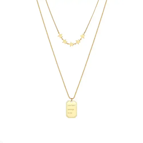 FXNT1247 18K Gold Double-Layered Geometric Square & Star Women's Clavicle Necklace
