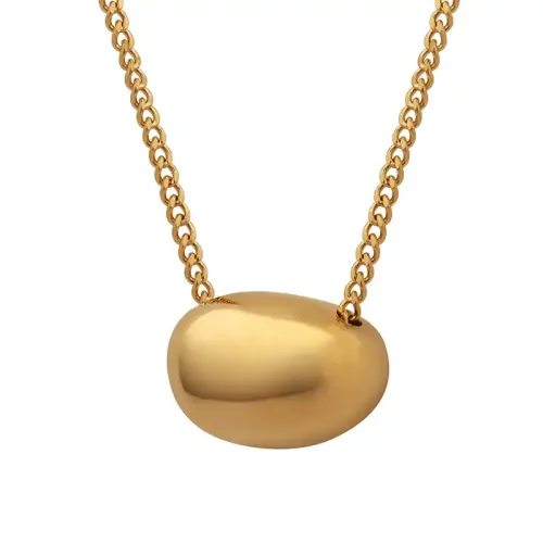 FXNT685 Elegant Gold-Plated Necklace with Dainty Hollow Bean Pendant