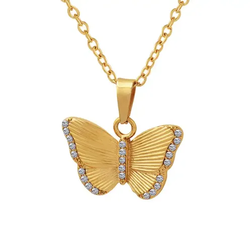 FXNT598 Elegant Zircon Butterfly Pendant Necklace, Hong Kong Fairy Style for Women