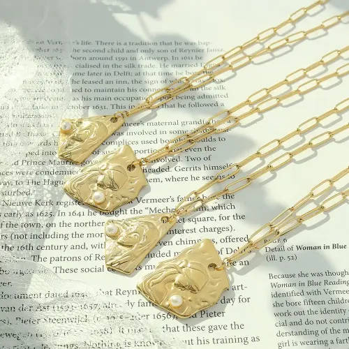 FXNT1114 Irregular Portrait Pendant Necklace for Women 18K Real Gold Plated Jewelry