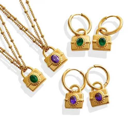 FXNT377 Chic Zircon Inlaid Necklace and Earrings Set Elegant Jewelry Ensemble