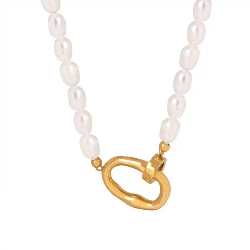 FXNT430 Chic Natural Freshwater Pearl Strand Necklace with Hidden Clasp Pendant