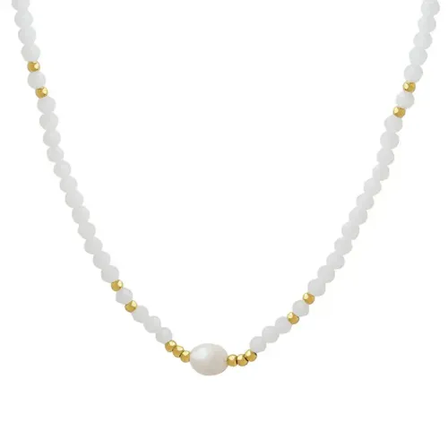 FXNT949 Elegant Freshwater Pearl & Crystal Glass Stone Bead Necklace Chic Temperament Jewelry