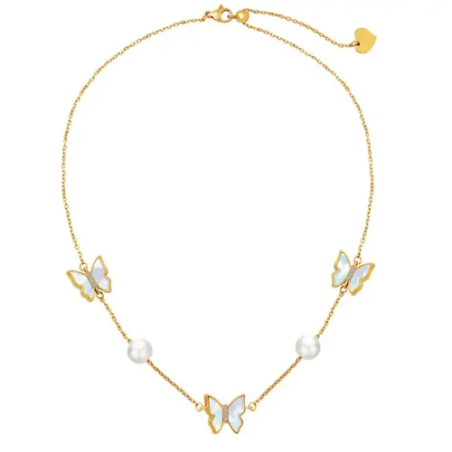FXNT206 Women's Elegant White Seashell Butterfly Necklace with Imitation Pearl Pendant