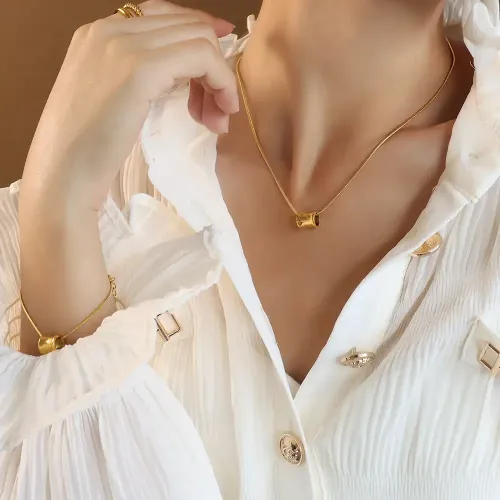 FXNT1219 18K Gold Bracelet & Clavicle Chain Set Petite Waist Necklace Jewelry